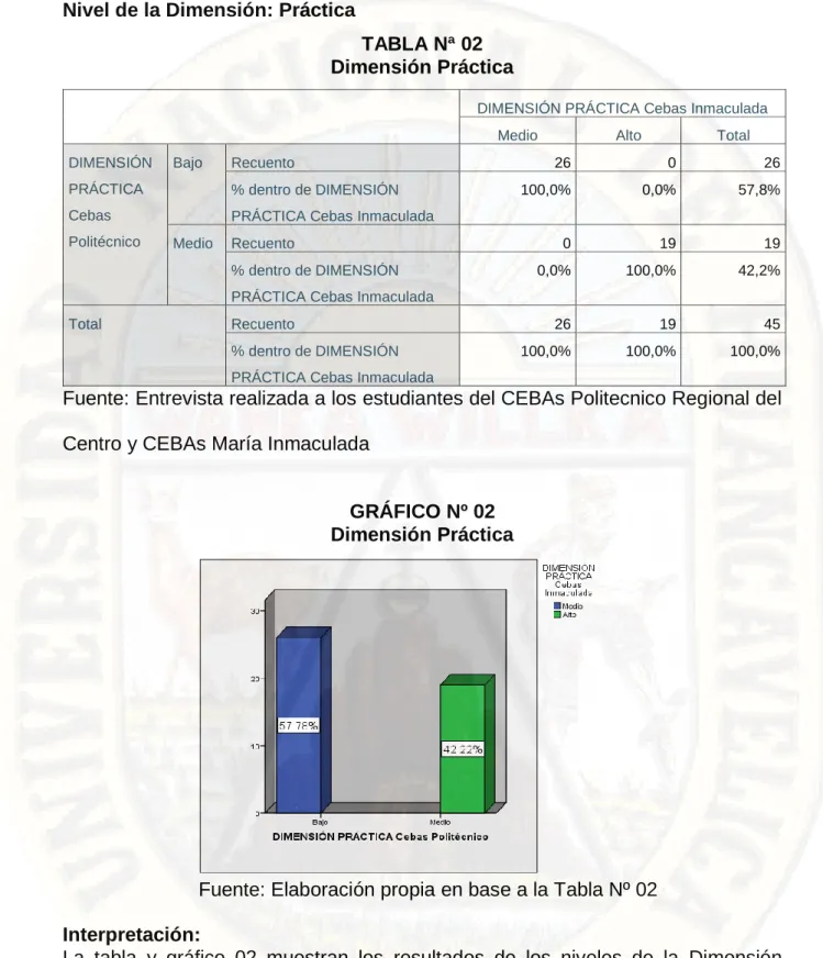 TABLA Nª 02  Dimensión Práctica 