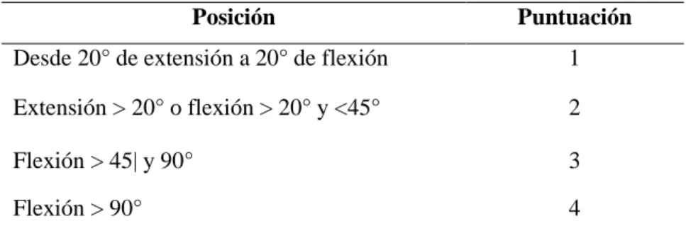 Tabla 10: Puntuación de las piernas - REBA 