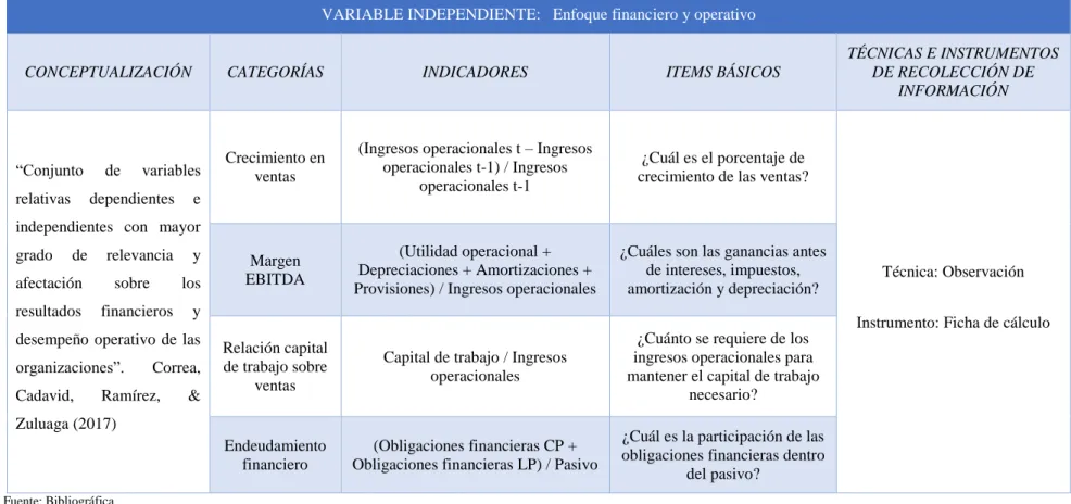 Tabla 6. Operacionalización de la variable independiente 