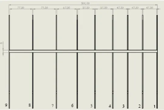 Figura 2.22. Distribución estructural rectangular del ala   En la figura 2.23 se observa el diseño estructural del ala rectangular 