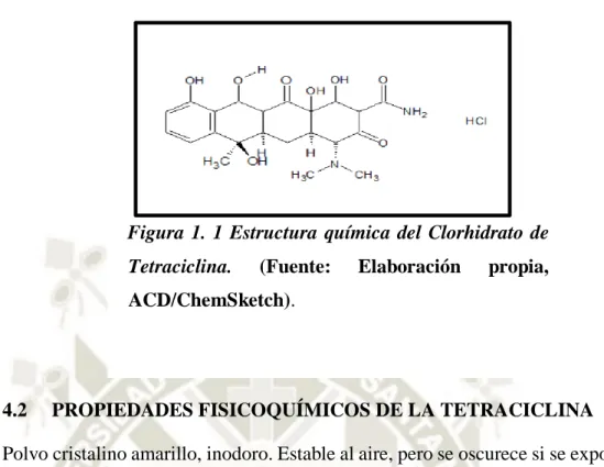 Figura  1.  1  Estructura  química  del  Clorhidrato  de  Tetraciclina.  (Fuente:  Elaboración  propia,  ACD/ChemSketch)