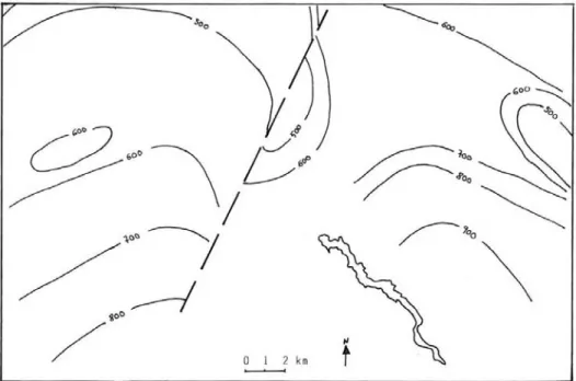 Fig. 4.- Mapa isobatas del techo del Mesozoico.