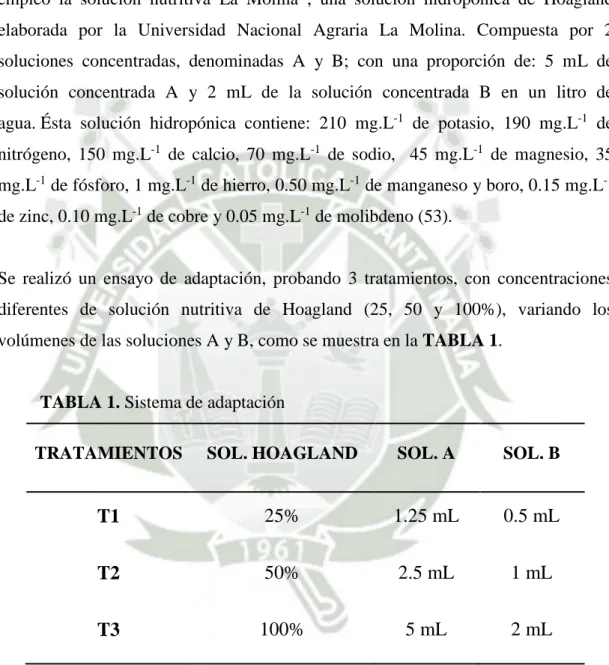 TABLA 1. Sistema de adaptación 