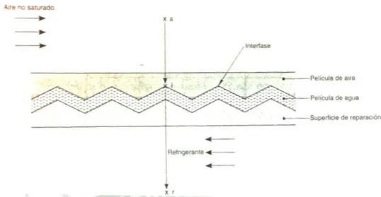 Figura 2-18: Intercambio energético entre el aire y el refrigerante,  separados por una superficie horizontal