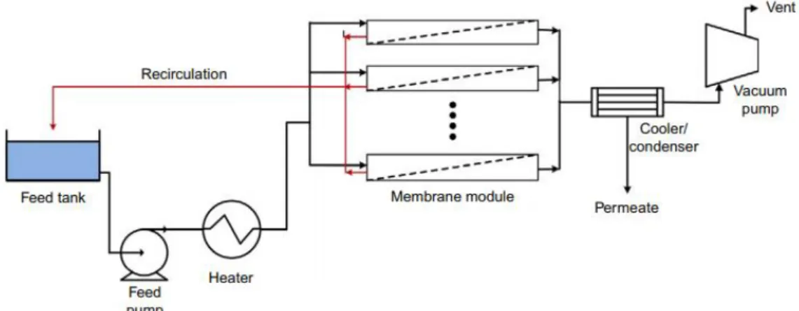 Figura 2.12: Esquema del proceso de pervaporación en modo de recirculación.