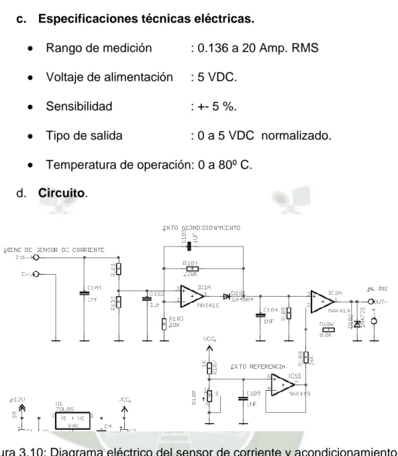 Figura 3.10: Diagrama eléctrico del sensor de corriente y acondicionamiento. 