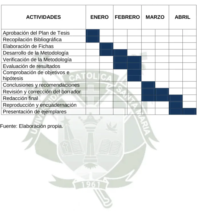 Tabla 2 – Cronograma de Actividades 