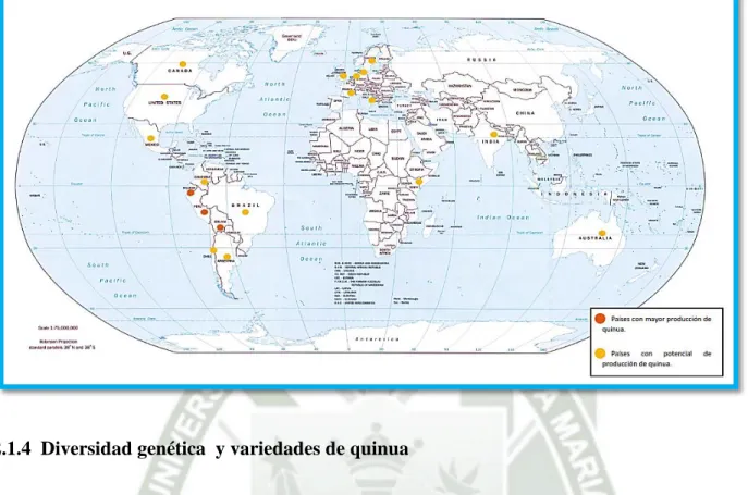 Figura 1. Distribución geográfica de la producción mundial de quinua. 