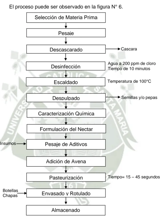 Figura N° 6. Diagrama de Flujo para el proceso de obtención del Néctar Selección de Materia Prima 