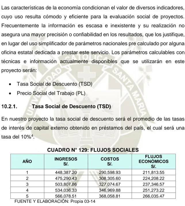 CUADRO N° 129: FLUJOS SOCIALES 