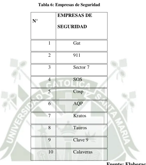 Tabla 6: Empresas de Seguridad 