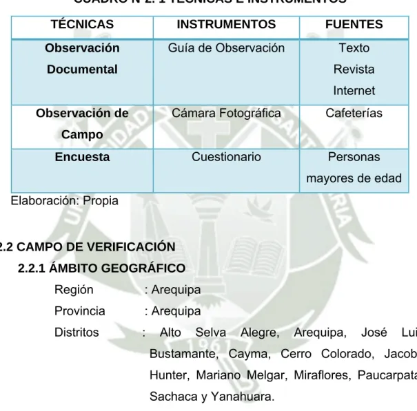 CUADRO Nº2. 1 TÉCNICAS E INSTRUMENTOS