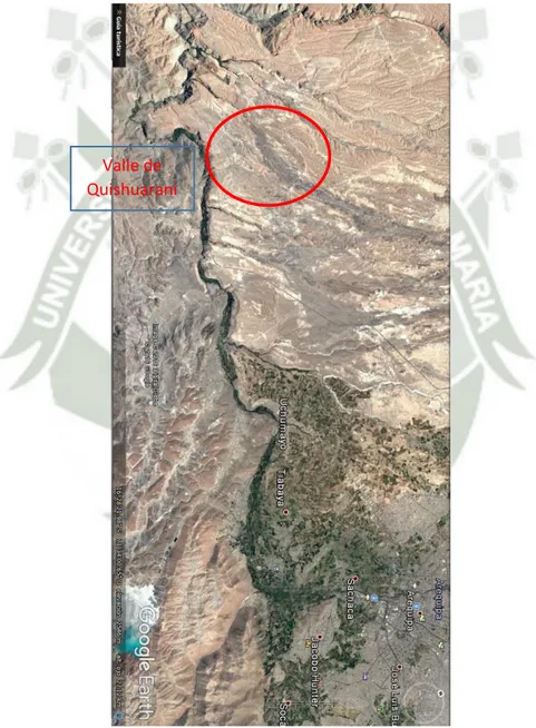 Figura 11 Ubicación geográfica del valle de Quishuarani- Arequipa  Fuente: (Google Earth, 2018) 