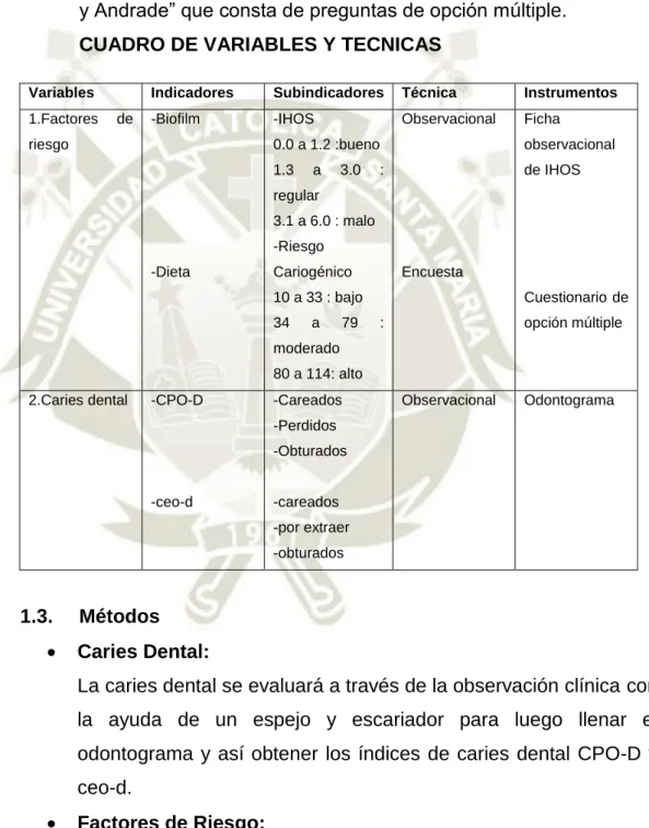 CUADRO DE VARIABLES Y TECNICAS 