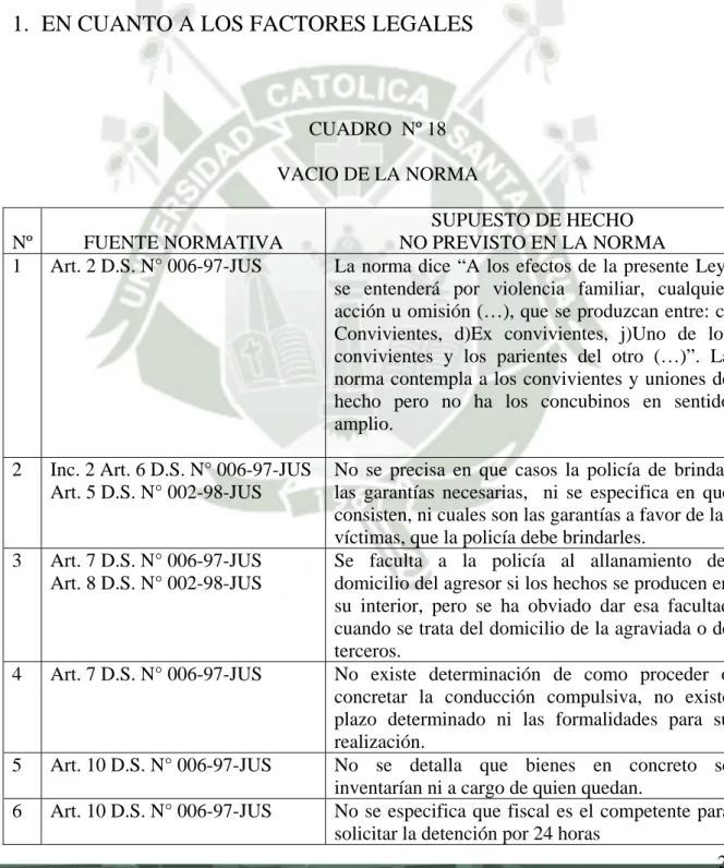 CUADRO  Nº 18  VACIO DE LA NORMA 
