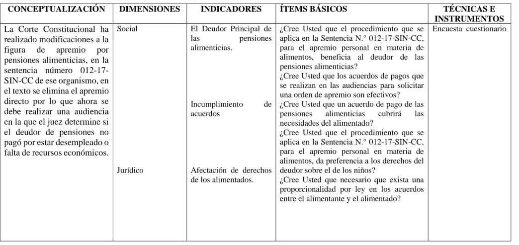 Cuadro N° 2: Variable Independiente   