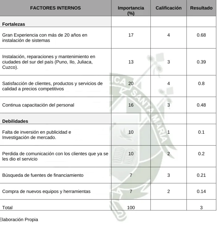 Cuadro 7: Matriz EFI 