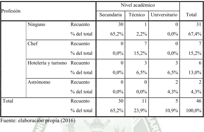 Cuadro N°  5: Profesión y nivel académico 