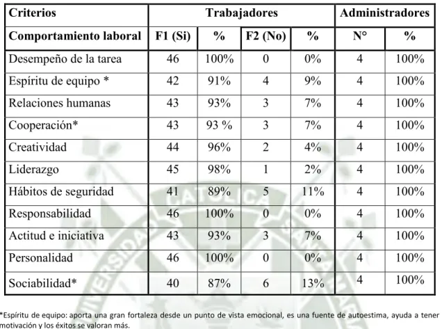 Cuadro N°  14: Comportamiento laboral 