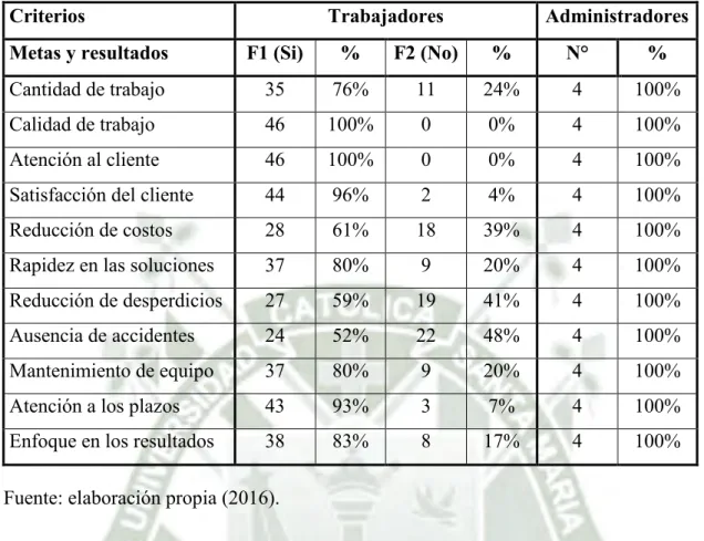 Cuadro N°  15: Metas y resultados 