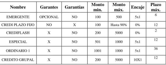 TABLA Nº.- 28  TIPOS DECRÉDITOS 