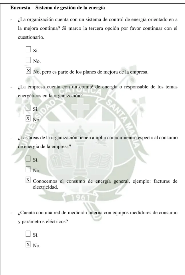 Tabla 4. Encuesta acerca del sistema de gestión de la energía 