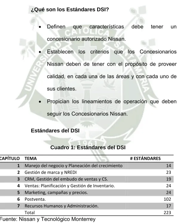 Cuadro 1: Estándares del DSI 