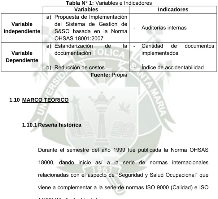 Tabla N° 1: Variables e Indicadores 