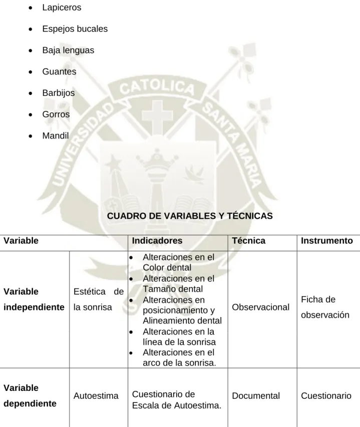 CUADRO DE VARIABLES Y TÉCNICAS 