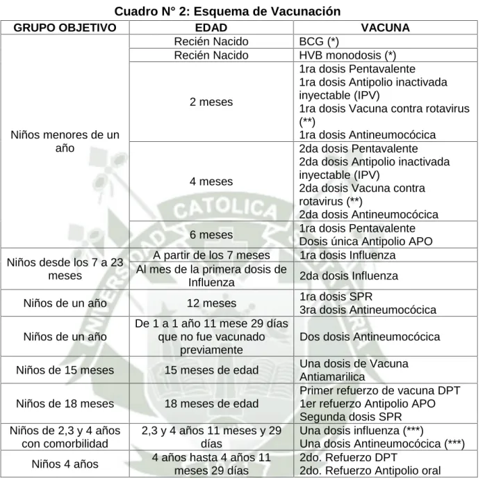 Cuadro N° 2: Esquema de Vacunación