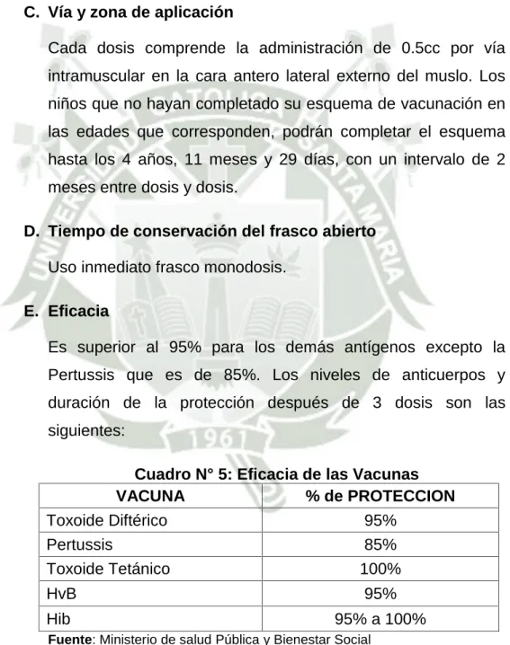 Cuadro N° 5: Eficacia de las Vacunas