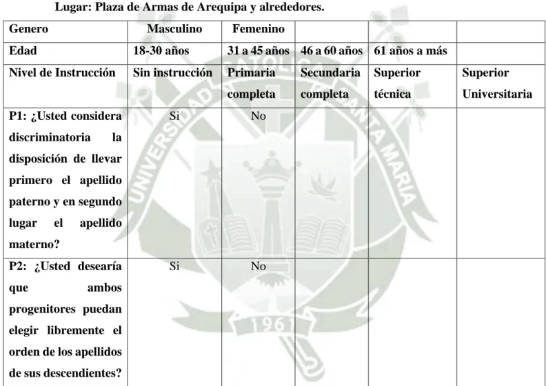 Cuadro N°1  Ficha de Encuesta 