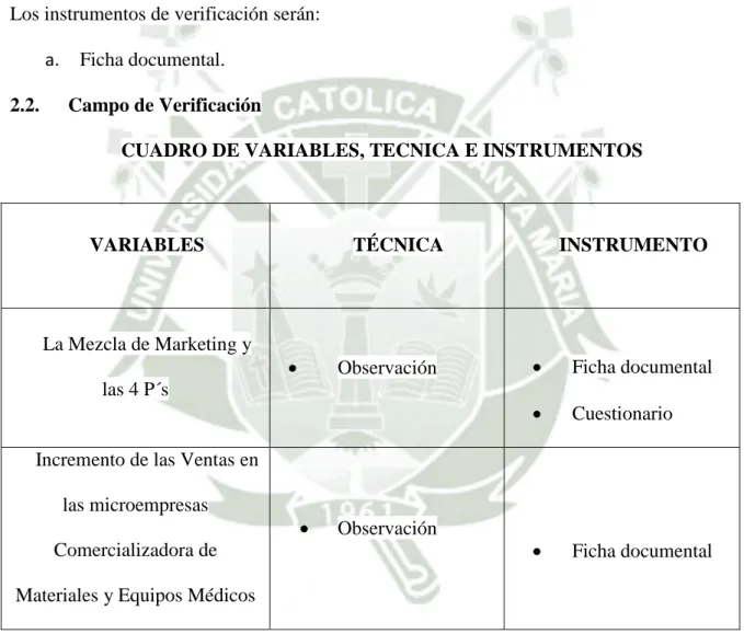 CUADRO DE VARIABLES, TECNICA E INSTRUMENTOS 