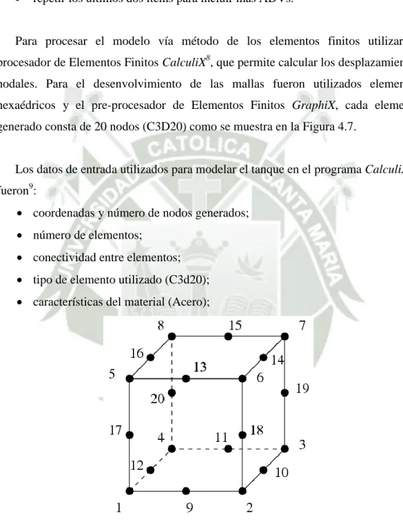 Figura 3.7: Elemento hexaédrico C3D20 (20 nodos)                                                   