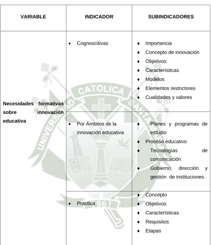 CUADRO DE VARIABLE E INDICADORES 