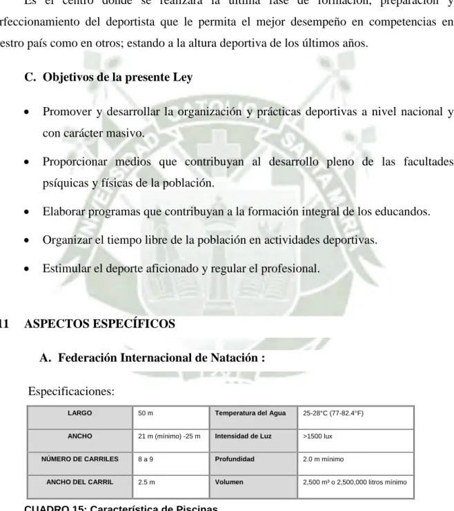 CUADRO 15: Característica de Piscinas 