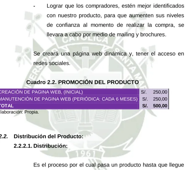 Cuadro 2.2. PROMOCIÓN DEL PRODUCTO 