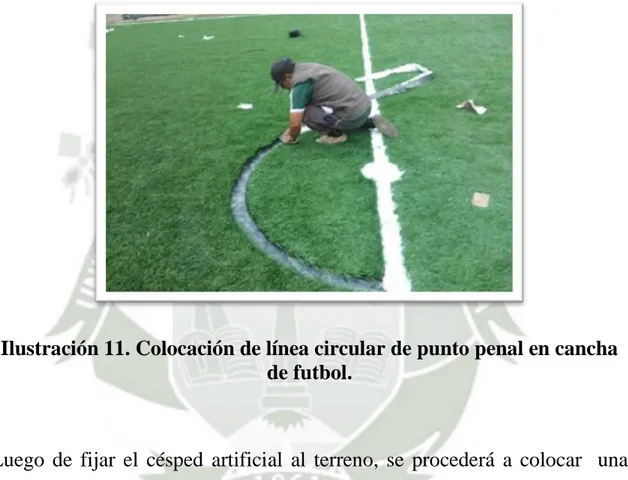 Ilustración 11. Colocación de línea circular de punto penal en cancha  de futbol. 