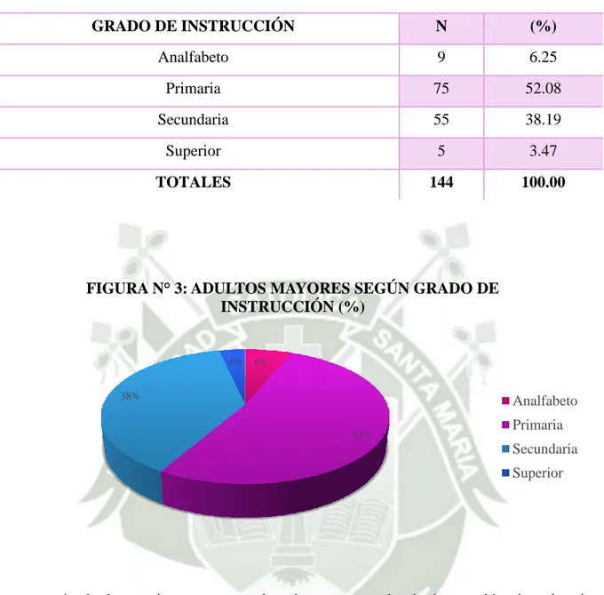 FIGURA N° 3: ADULTOS MAYORES SEGÚN GRADO DE  INSTRUCCIÓN (%) 