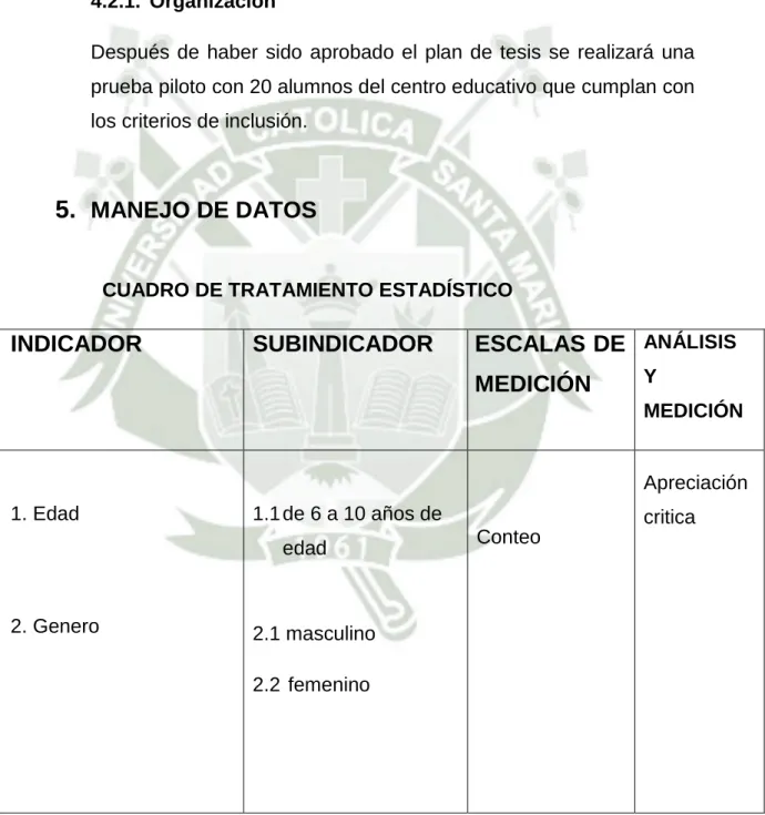 CUADRO DE TRATAMIENTO ESTADÍSTICO 