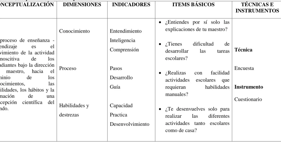 Tabla N° 5: Conceptualización Variable Dependiente
