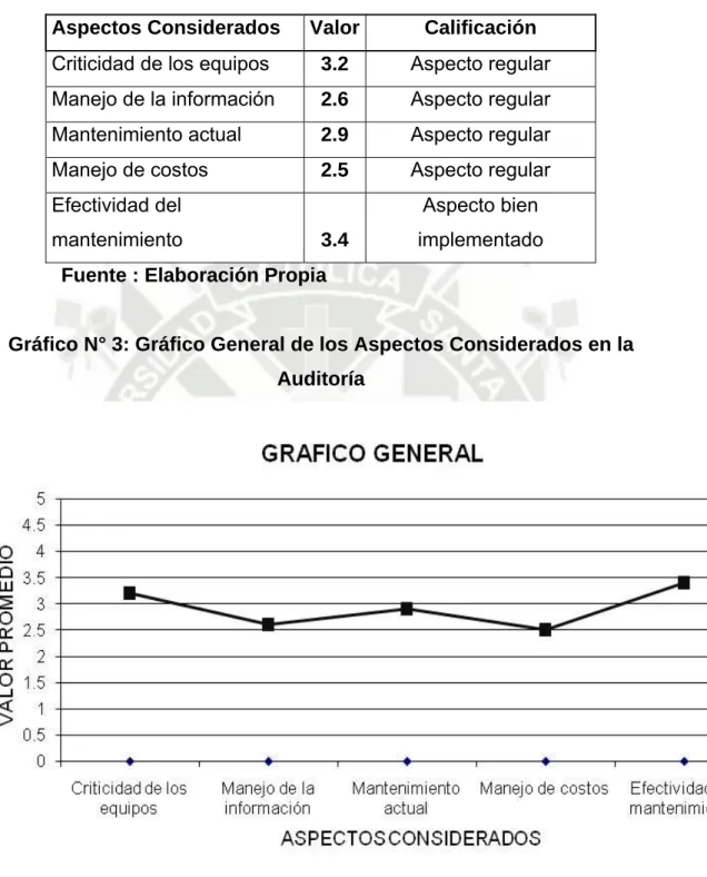 Cuadro N°17: Resumen de la auditoria del mantenimiento 