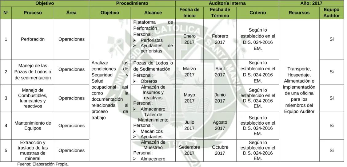 Tabla N° 6. Programa de Auditoría 