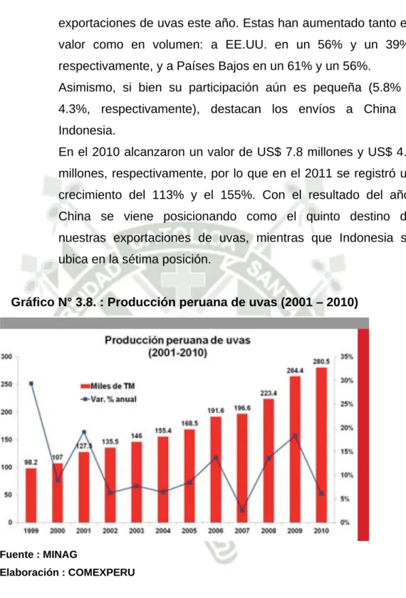 Gráfico N° 3.8. : Producción peruana de uvas (2001 – 2010) 