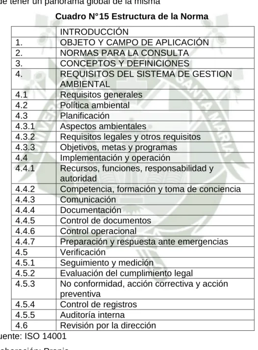 Cuadro N° 15 Estructura de la Norma  INTRODUCCIÓN 