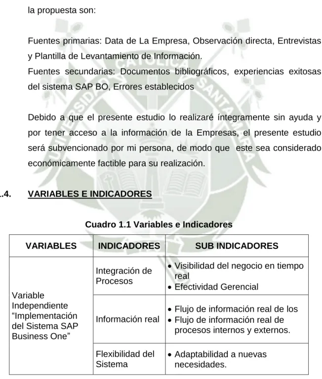 Cuadro 1.1 Variables e Indicadores 
