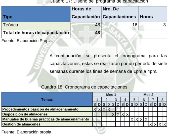 Cuadro 17: Diseño del programa de capacitación 