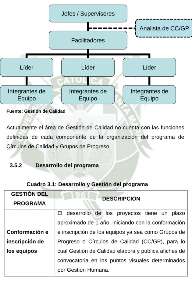 Cuadro 3.1: Desarrollo y Gestión del programa  GESTIÓN DEL 