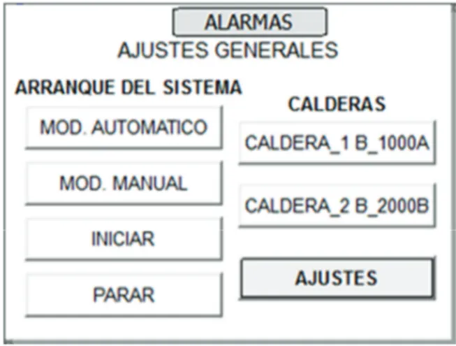 Figura 7. Pantalla ajustes generales   ALARMAS: Activa la pantalla de alarmas (Figura 6.) 