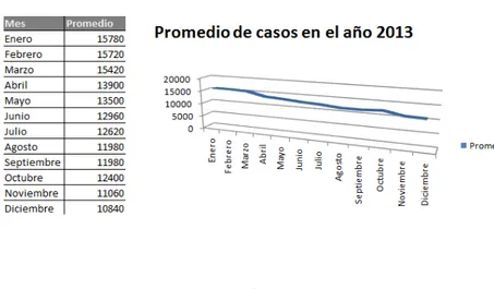 Figura 4.1.Promedio de casos ingresados por mes en el año 2013 